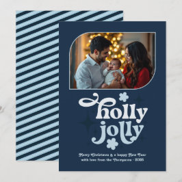 Cartão De Festividades Foto de Natal Azul Moderno Velvet Ice