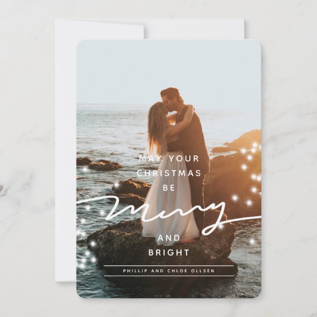 Cartão De Festividades Foto de Natal brilhante e Feliz brilhante (Frente)