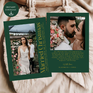 Cartão De Festividades Foto de Natal casada - Dourado Verde para recém-ca
