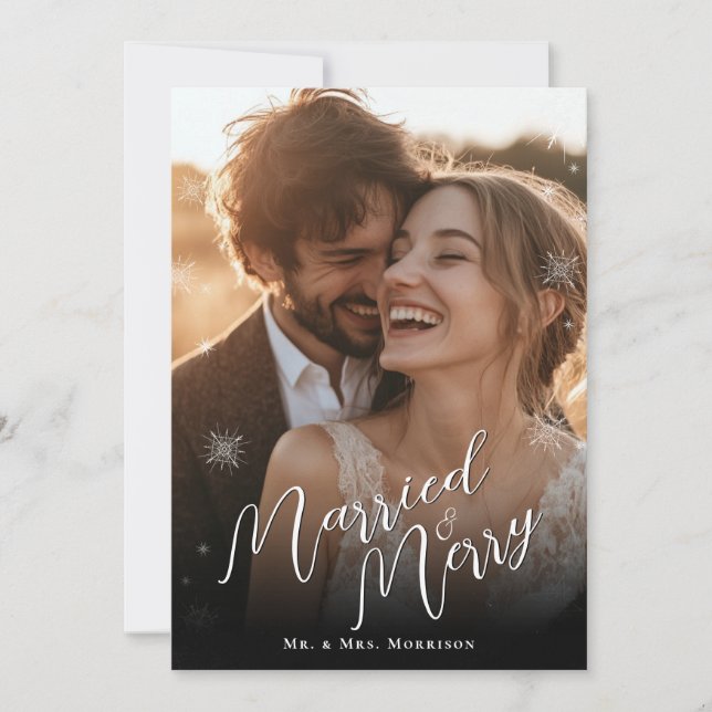 Cartão De Festividades Foto de Natal casada e feliz (Frente)