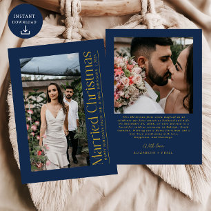 Cartão De Festividades Foto de Natal casada - Marinho de recém-casados Az