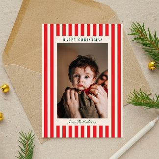 Cartão De Festividades Foto de Natal Clássica e Fofa com Faixa Vermelha