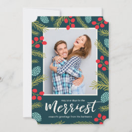 Cartão De Festividades Foto de Natal Colorida Berries e Pine Moderno