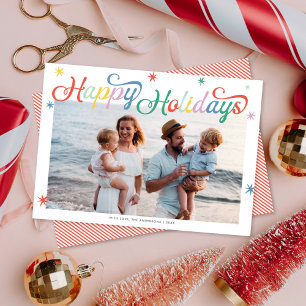 Cartão De Festividades Foto de Natal Colorida com Script Retroativo