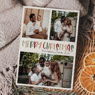 Cartão De Festividades Foto de Natal Colorida Verde - Três
