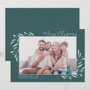 Cartão De Festividades Foto de Natal com aguarela moderna em verde