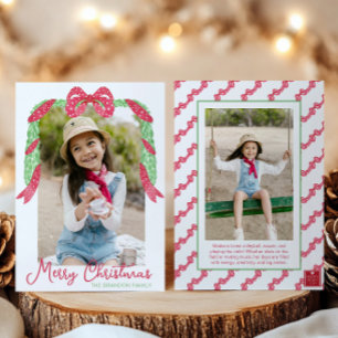 Cartão De Festividades Foto de Natal com Arco de Bolinhas Vermelhas em Aq