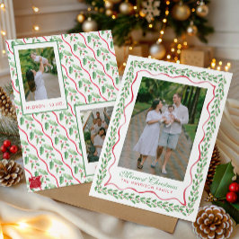 Cartão De Festividades Foto de Natal com Azevinho em Aquarela