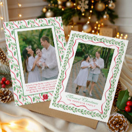 Cartão De Festividades Foto de Natal com Azevinho em Aquarela