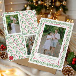 Cartão De Festividades Foto de Natal com Azevinho em Aquarela