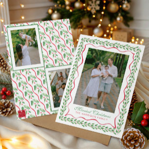 Cartão De Festividades Foto de Natal com Azevinho em Aquarela