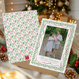 Cartão De Festividades Foto de Natal com Azevinho em Aquarela