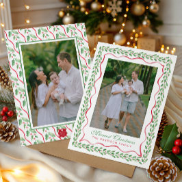 Cartão De Festividades Foto de Natal com Azevinho em Aquarela