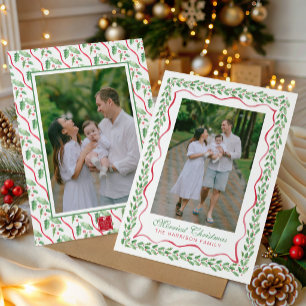 Cartão De Festividades Foto de Natal com Azevinho em Aquarela