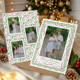 Cartão De Festividades Foto de Natal com Azevinho em Aquarela