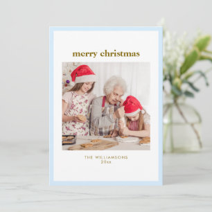 Cartão De Festividades Foto de Natal com Borda Azul Simples Minimalista M