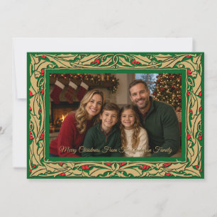 Cartão De Festividades Foto de Natal com Bordadura de Azevinho