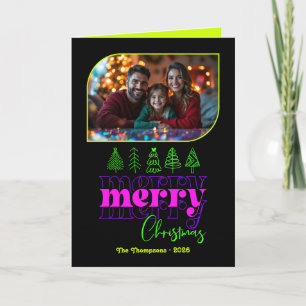 Cartão De Festividades Foto de Natal com Brilho Neon e Desenho à Mão Feli