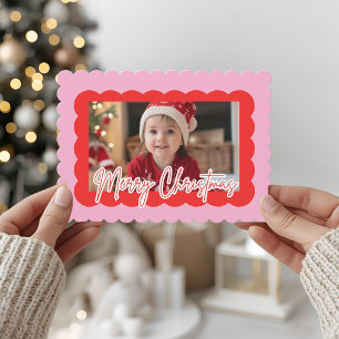 Cartão De Festividades Foto de Natal com Concha Rosa Moderno e Alegre