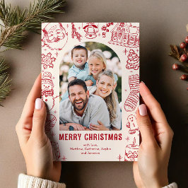 Cartão De Festividades Foto de Natal com Doodle para Família