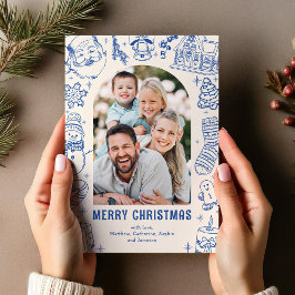 Cartão De Festividades Foto de Natal com Doodle para Família