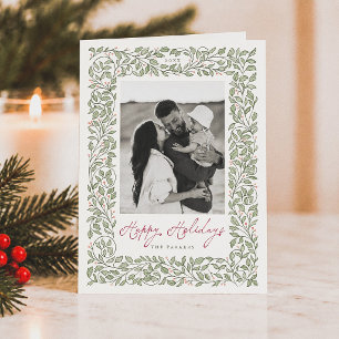 Cartão De Festividades Foto de Natal com Elegante Botânica Verde