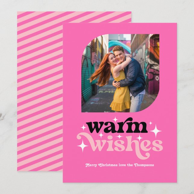 Cartão De Festividades Foto de Natal com Estilo Retro Moderno Rosa Vibran (Frente/Verso)
