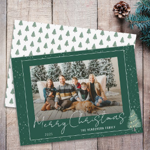 Cartão De Festividades Foto de Natal com Floresta de Madeira de Aquarela 