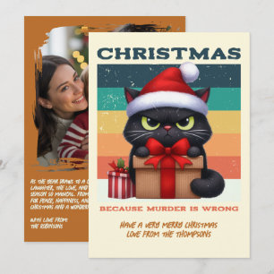 Cartão De Festividades Foto de Natal com Gato Engraçado e Moderno com Vis
