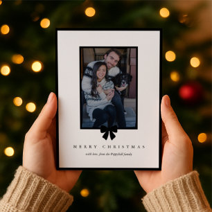 Cartão De Festividades Foto de Natal com Laço Preto Moderno