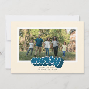 Cartão De Festividades Foto de Natal com Letra Azul Retro Alegre