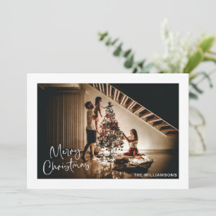 Cartão De Festividades Foto de Natal com Letra Cursiva Moderna Feliz Nata