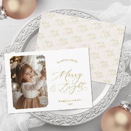 Cartão De Festividades Foto de Natal com Letra Dourada Elegante 'Alegre e