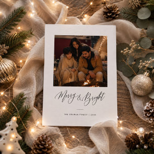 Cartão De Festividades Foto de Natal com Letra Merry and Bright