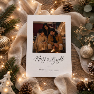 Cartão De Festividades Foto de Natal com Letra Merry and Bright