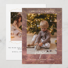 Cartão De Festividades Foto de Natal com Luzes Douradas Bokeh
