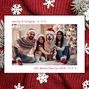 Cartão De Festividades Foto de Natal com Máquina de Escrever Vermelha Ale