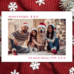 Cartão De Festividades Foto de Natal com Máquina de Escrever Vermelha Ale