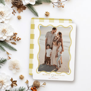 Cartão De Festividades Foto de Natal com Moldura Amarela Ondulada