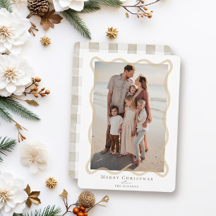 Cartão De Festividades Foto de Natal com Moldura Ondulada Bege