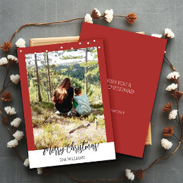 Cartão De Festividades Foto de Natal com Moldura Vermelho Borgonha