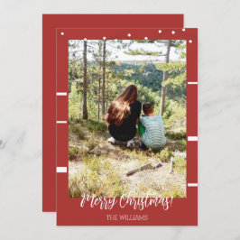Cartão De Festividades Foto de Natal com Moldura Vermelho Borgonha