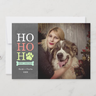 Cartão De Festividades Foto de Natal com Pegada de Cachorro e Ho Ho Ho