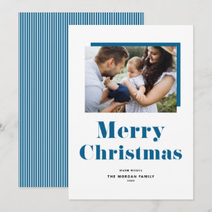 Cartão De Festividades Foto de Natal com Tipografia Negrito Festiva Azul