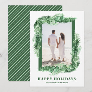Cartão De Festividades Foto de Natal com Verde Folhagem em Aquarela