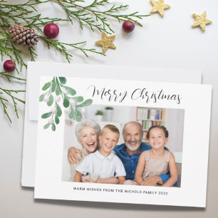 Cartão De Festividades Foto de Natal com Visco Alegre