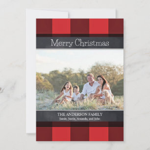 Cartão De Festividades Foto de Natal com Xadrez de Búfalo e Quadro Negro