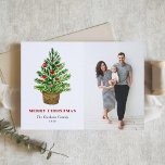 Cartão De Festividades Foto de Natal da Árvore Festiva de Aquarela<br><div class="desc">Feliz Natal! Envie seus desejos e mensagens de Natal para a família e amigos com este cartão de Natal personalizável. Ele apresenta uma árvore de Natal aquosa com ornamentos vermelhos em um cesto mais vime. Personalize adicionando seus detalhes. Este cartão natalino de aquarela está disponível em outras cores e estoque...</div>