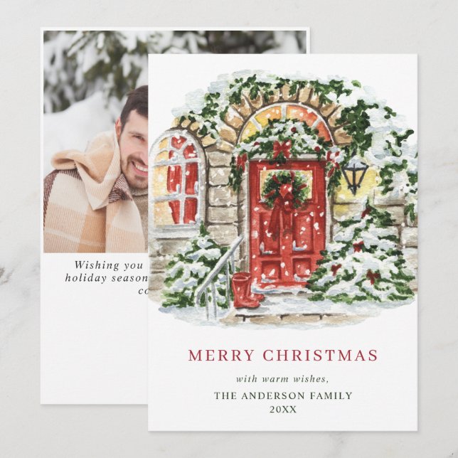 Cartão De Festividades Foto de Natal da Casa Festiva (Frente/Verso)