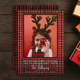 Cartão De Festividades Foto de Natal da Empresa com Xadrez Escocês Vermel